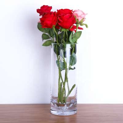 European Tall Home Decoration Cylinder Clear Glass Flower Vase  For Wedding