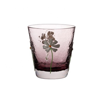 Hammer pattern luminous design water juice drinking glass with pretty daisy