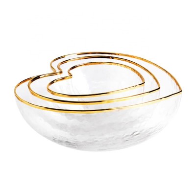 transparent borosilicate Creative Heart Shaped Gold Edge Glass salad dessert bowl