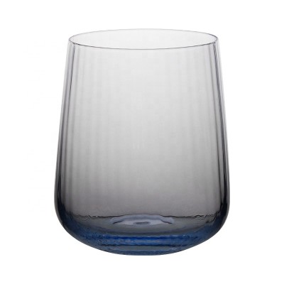 Wholesale crystal glass solid colored blue or black water glass with stripes design