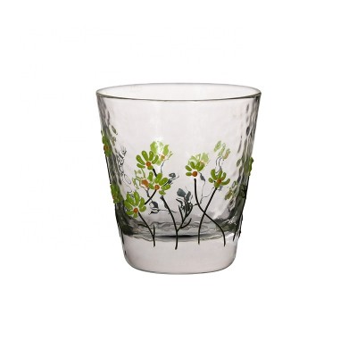 Hand painted  luminous design water juice drinking glass set with green flower