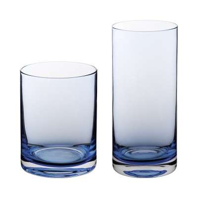 Mouth blown solid colored crystal glass blue drinking water glass