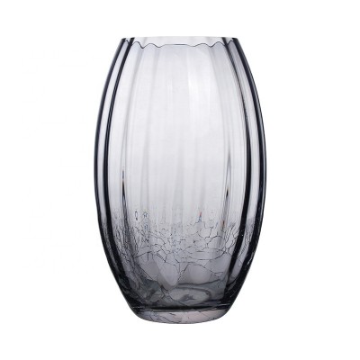 Hand made crystal glass flower vase with ice-patterned