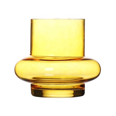 Hand Blown Big Decorative Amber Color Glass Vase