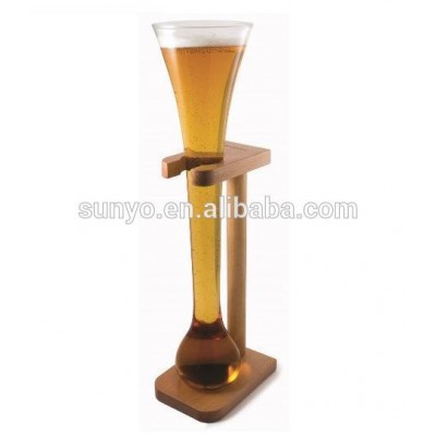 Handmade Half Yard Tall Ale beer Glass With Smart Birch Wood Stand Holder