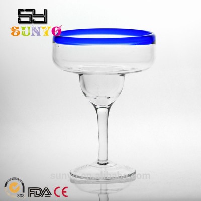 Promotional Hot Sale Mexian Type Transparent Blue Rim Decorative Margarita Glasses