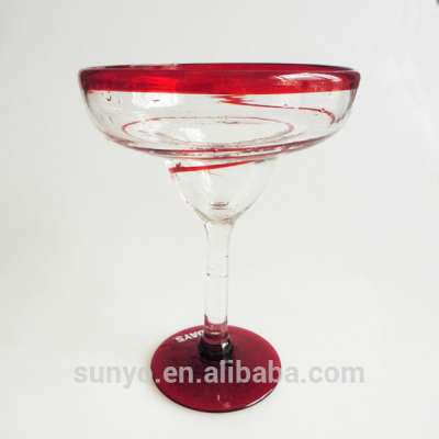 Wholesale Hot Sale Hand blown Red Rim and Bottom Swirl Margarita Glasses