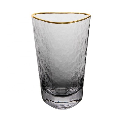 Solid color triangle water glass with hammer design and gold rim