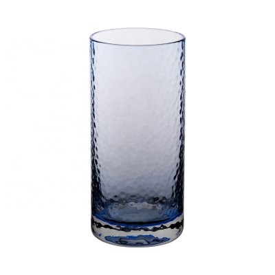 Mouth blown solid overlay glass hammer design blue drinking water glass