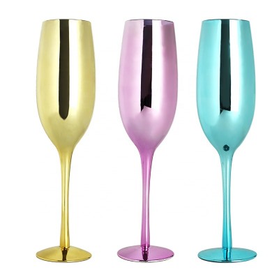 Handmade crystal cheap eco frinendly gold colored champagne tulip glasses with logo